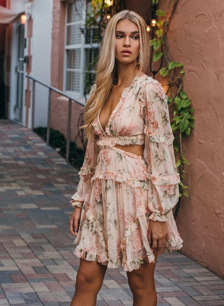 Zimmermann  Prima Floating Cut Out Dress  Blush Floral Sz   Zimmermann  Prima Floating Cut Out Dress  Blush Floral Sz