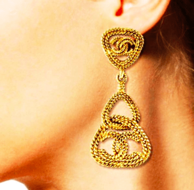 chanel earrings gold drop closet