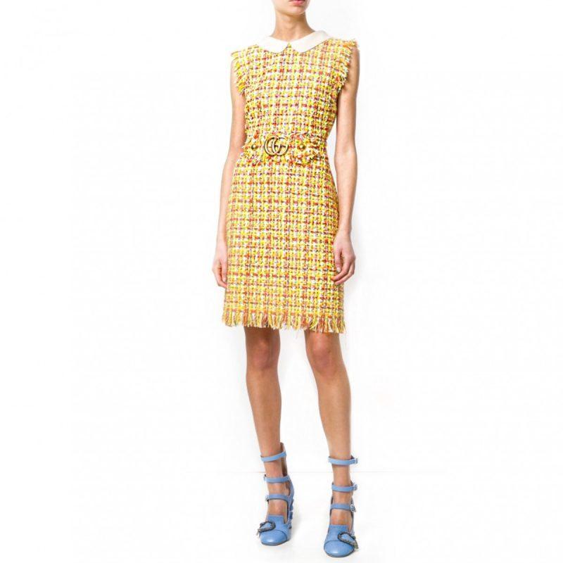 Gucci Tweed Gg Logo Mini Dress Yellow The Volte