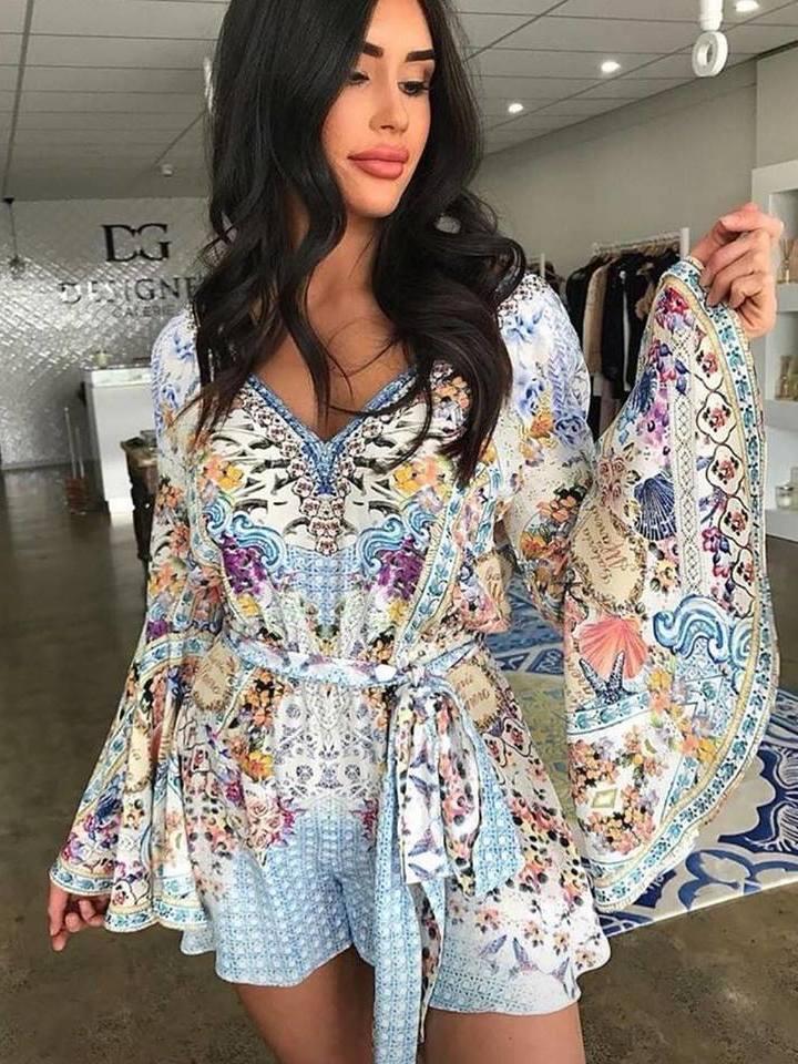 Camilla Girl Next Door Playsuit Blue Print Size 8 The Volte