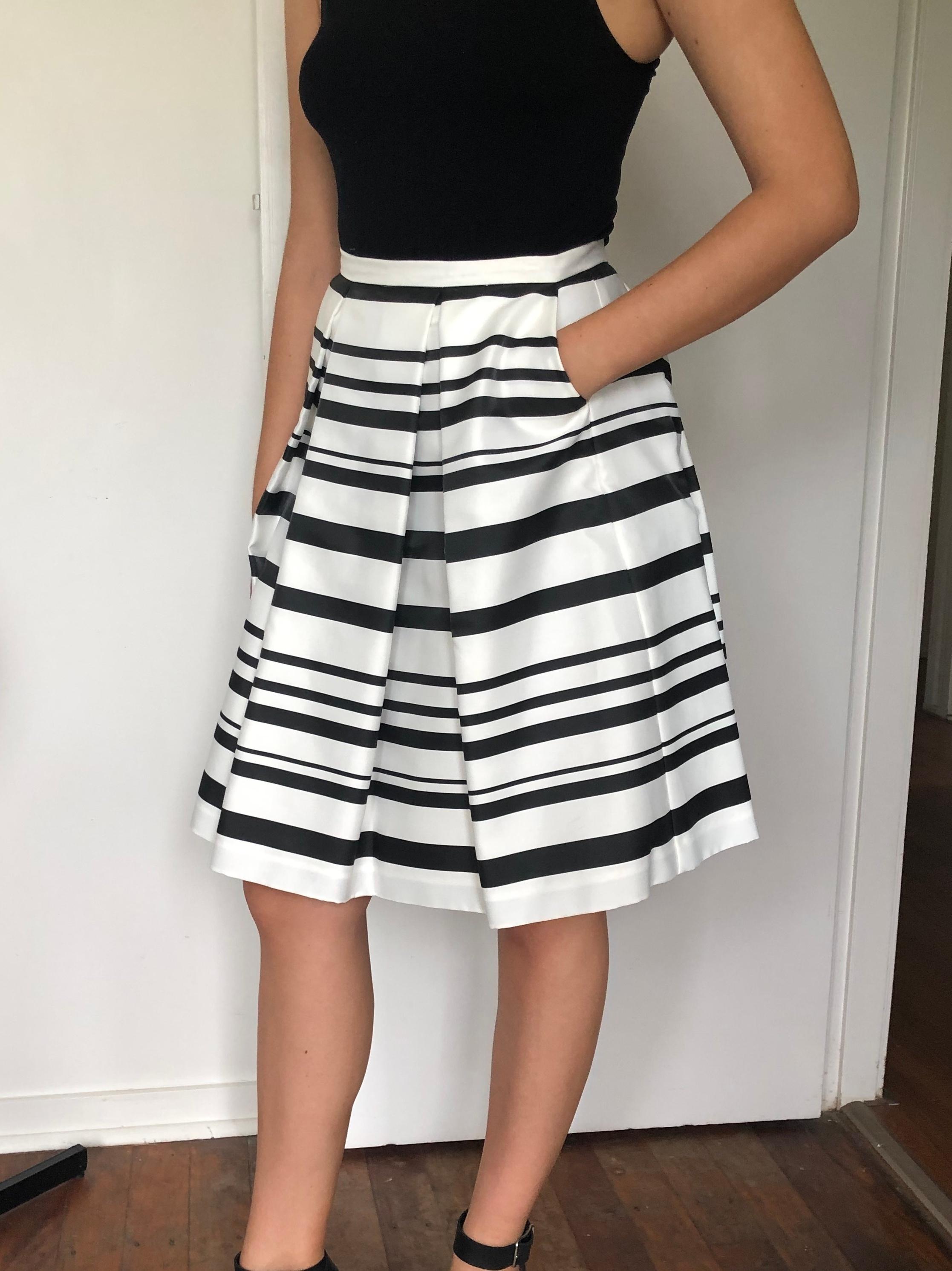 black and white striped skirt xo