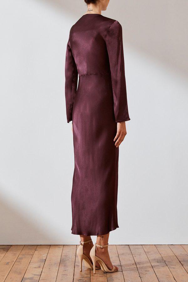 Shona Joy Morrison Long Sleeve Bias Midi Dress Burgundy