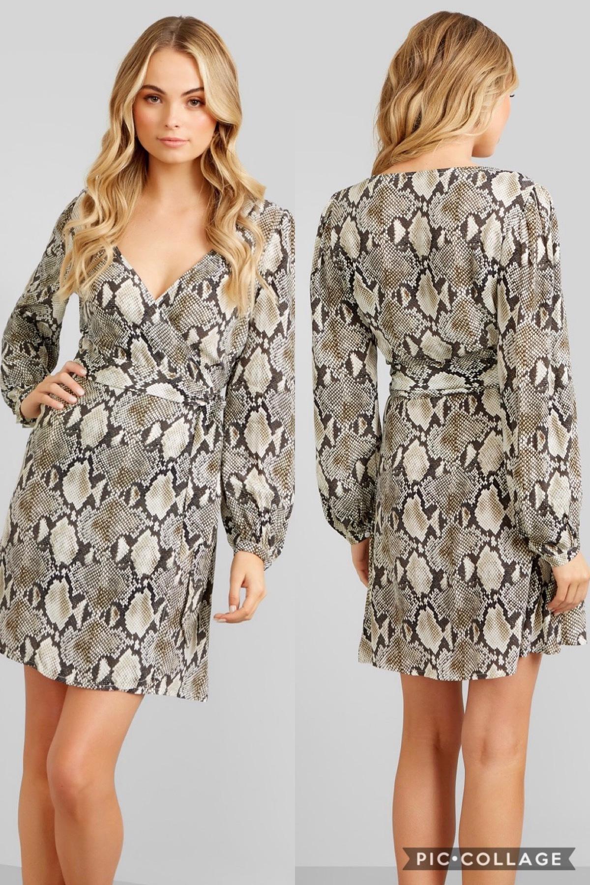 pink snakeskin wrap dress