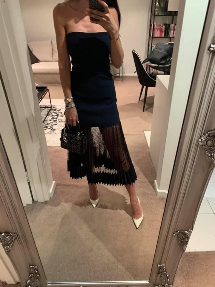 net pleat strapless dress