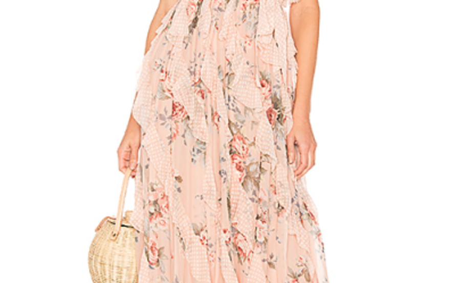 Zimmermann Peach Floral Dress Bowie Waterfall Dress Size 10 The Volte