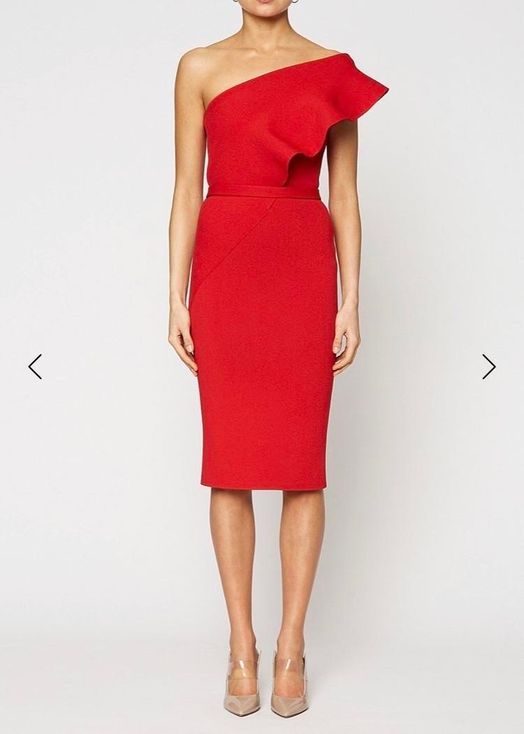 Scanlan Theodore Crepe Knit Ruffle Dress Red size 10