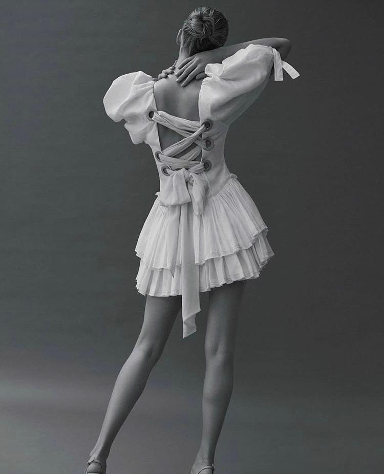 overture laced ballet midi dress