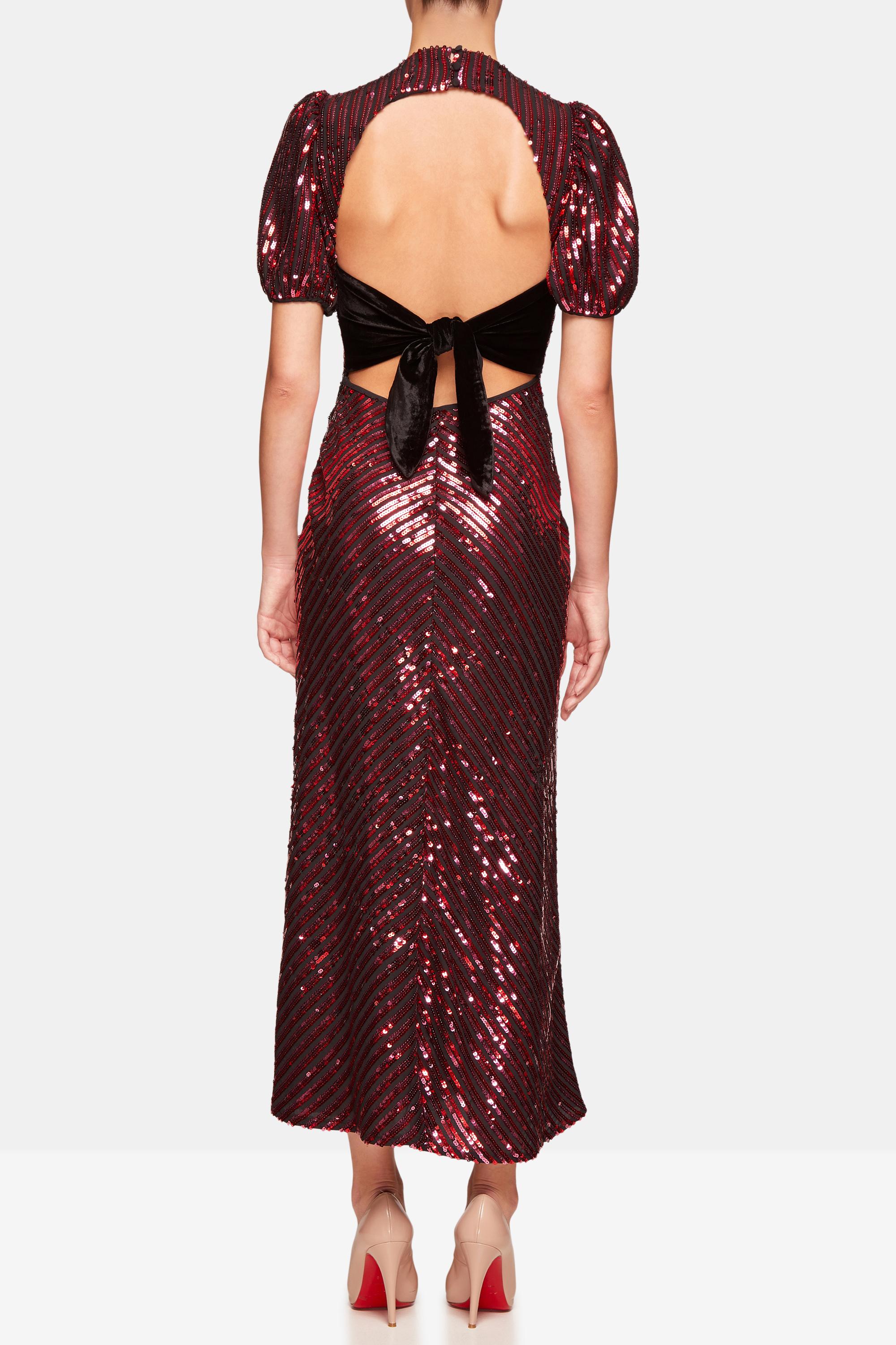 RIXO LONDON LAURA JACKSON DAISY VELVETTRIMMED SEQUINED CREPE MIDI