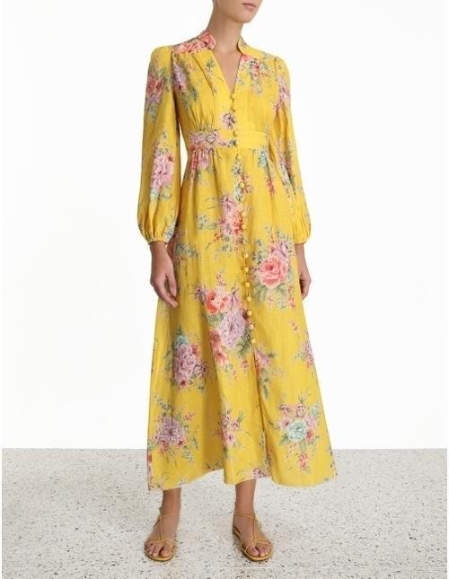 Zimmermann Zinnia Button Down Long Dress yellow size 10 The Volte