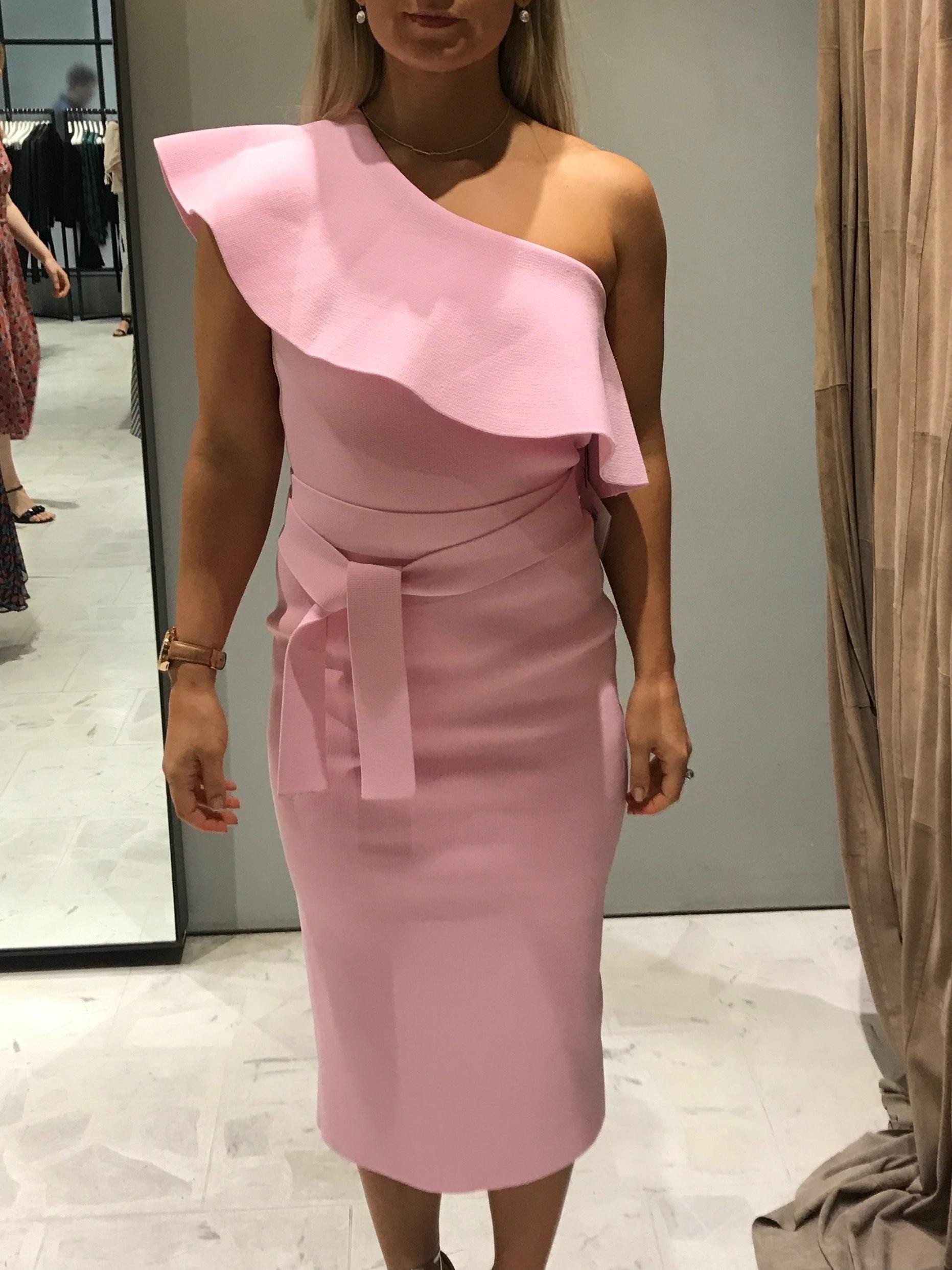 Scanlan Theodore Crepe Knit Ruffle Dress Pink Size 10 The Volte