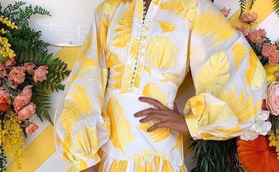 acler bastia dress in golden leaves