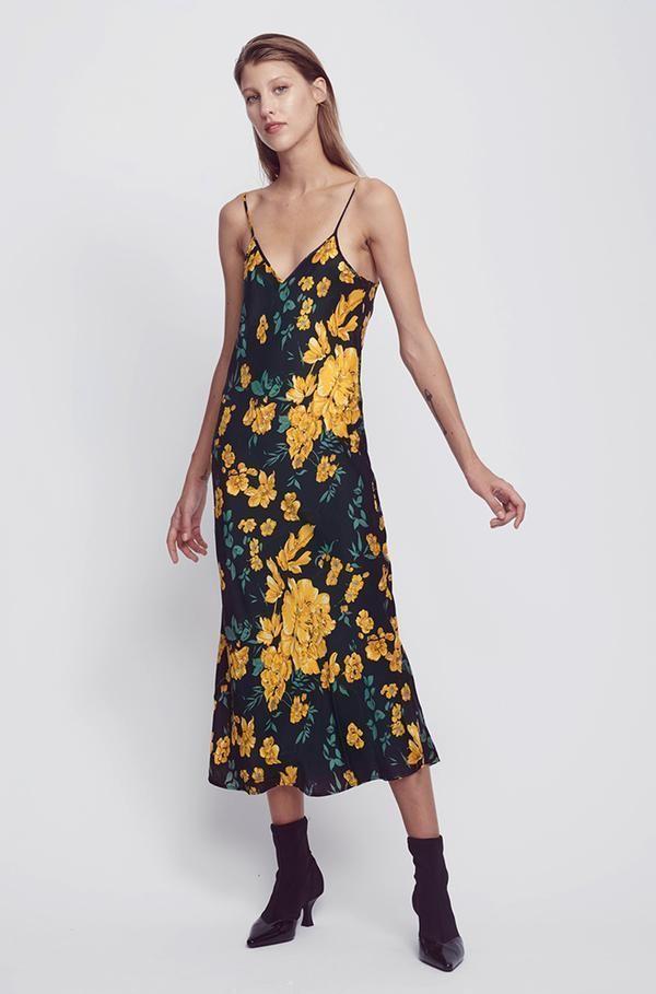 Silk Laundry Yellow Flora Slip Dress Size 8 The Volte