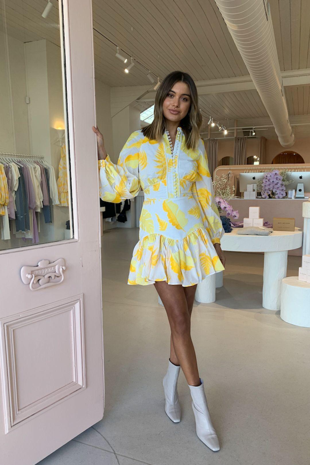 acler bastia dress in golden leaves