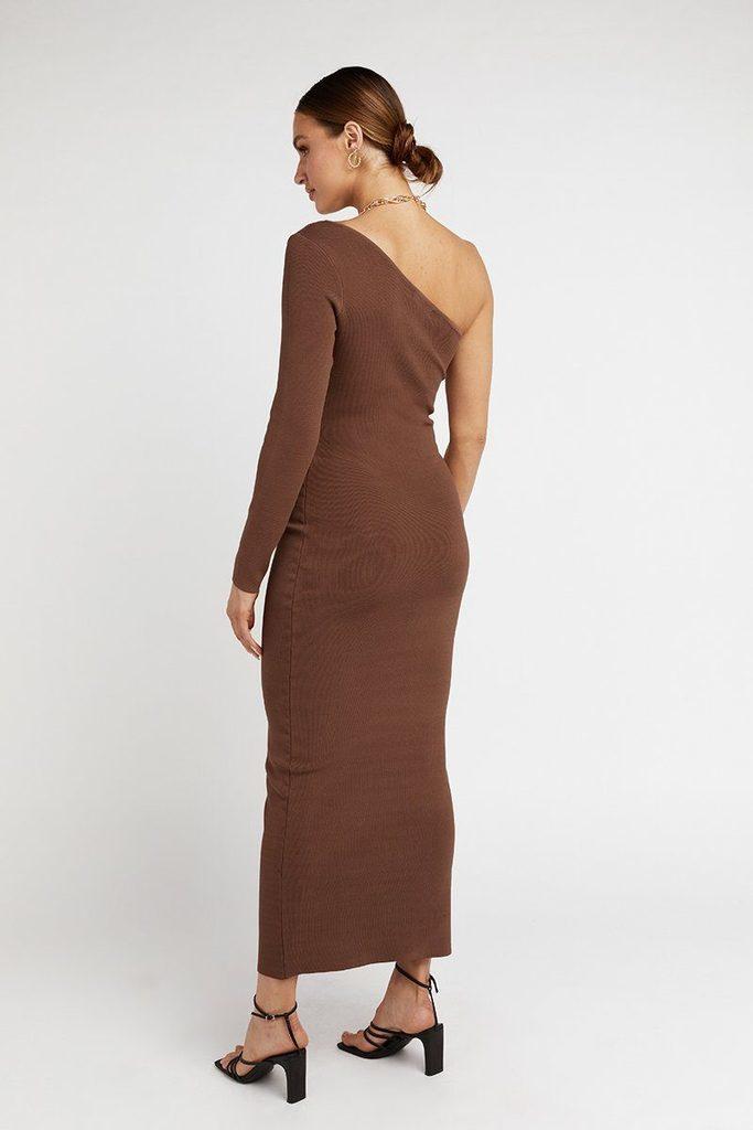 Dissh Jay Choc One Shoulder Knit Dress Brown Size 8 The Volte
