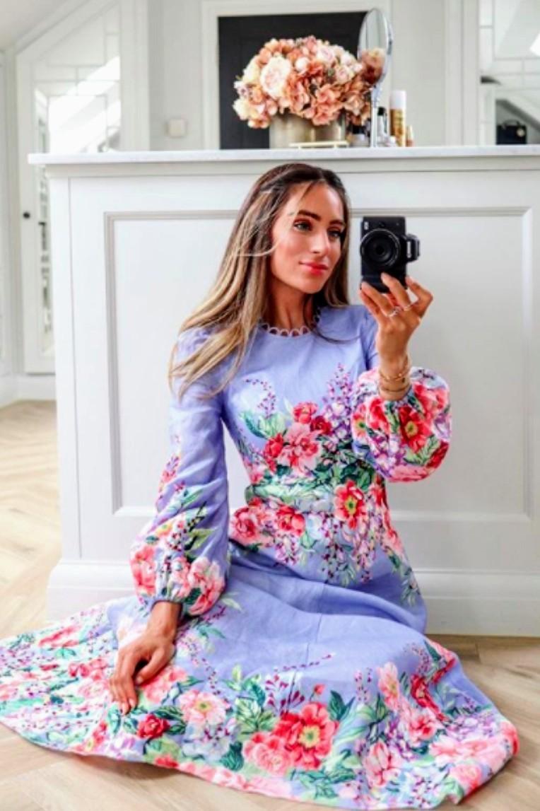 ZIMMERMANN BELLITUDE FLORAL LONG DRESS CORNFLOWER SZ 1 The Volte