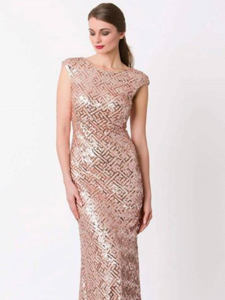 George Nina Rose Gold Sequin Floor Length Dress Size 12